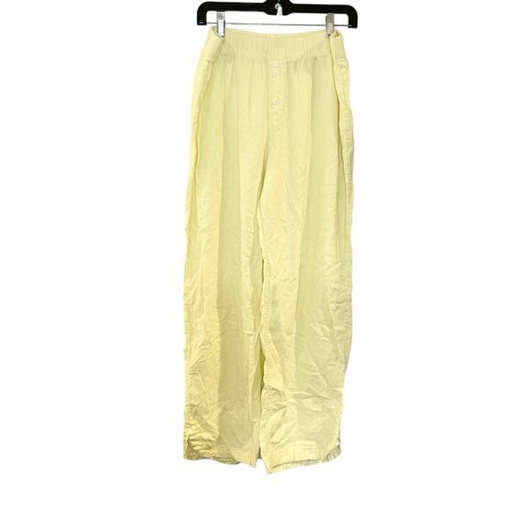 Stars Above Yellow Linen-Blend Pajama Pant Medium Elastic Waist Cottagecore L - Picture 1 of 5